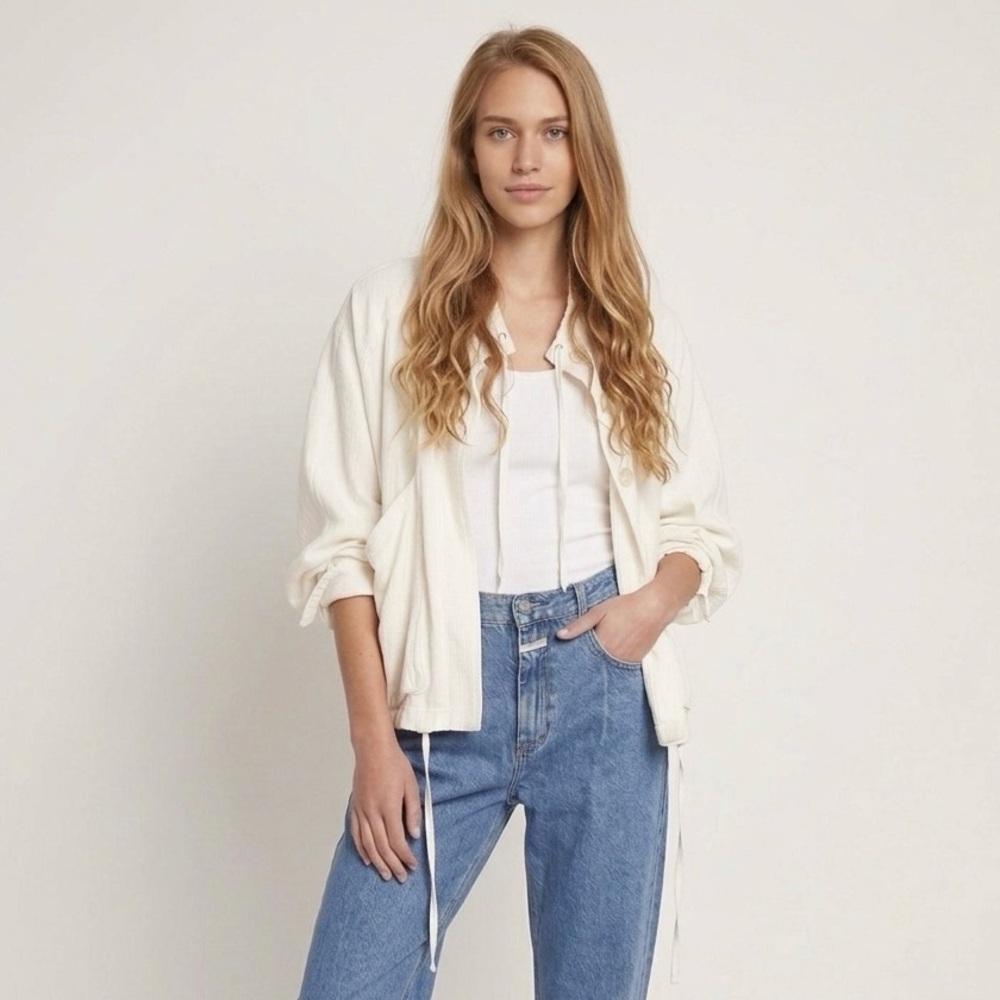 Danice Linen Blend Cream Oversized Jacket, Small